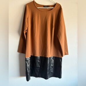 Nina Leonard Terracotta and Black Midi Dress